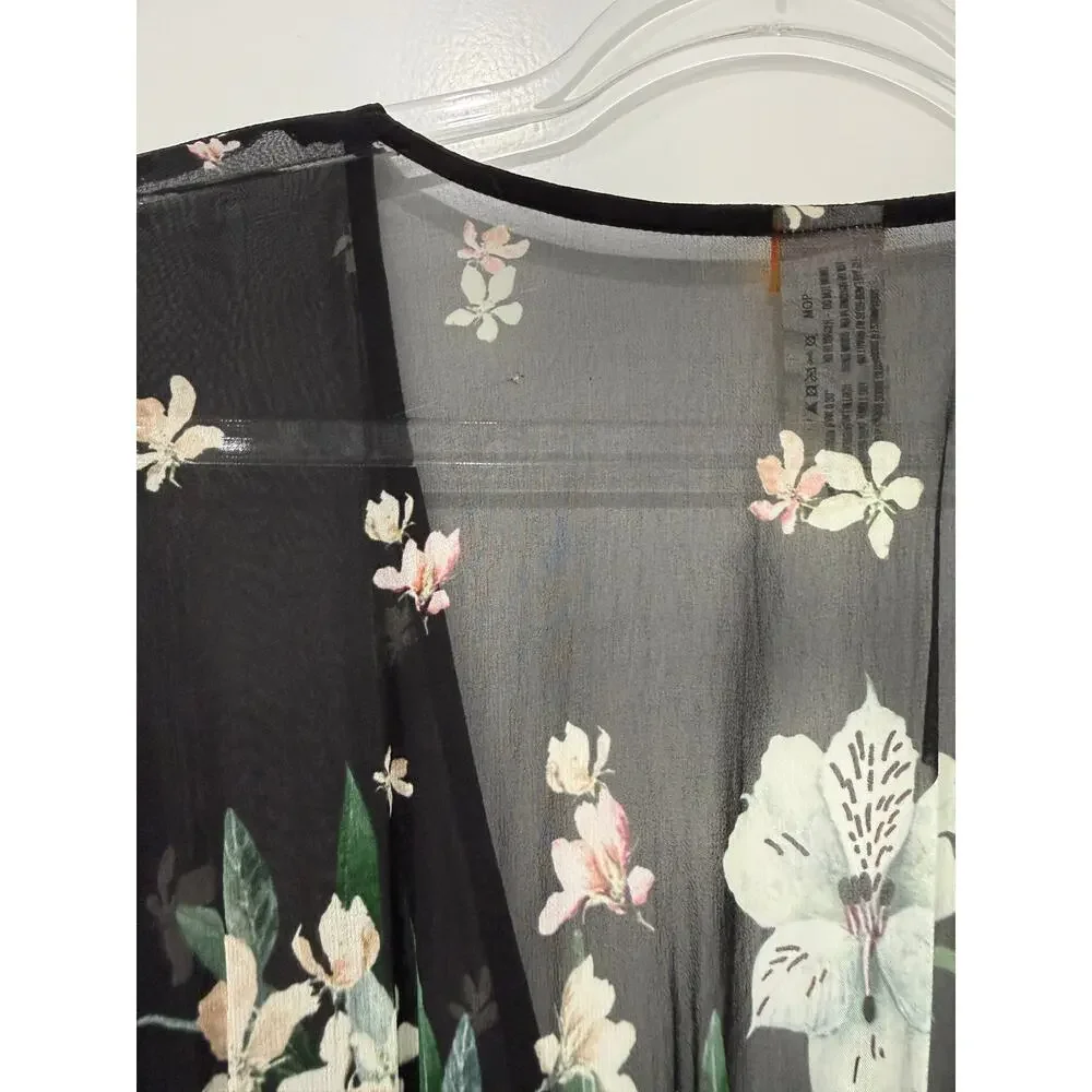 Agua Bendita floral kimono tunic beach cover-up, botanical floral pattern